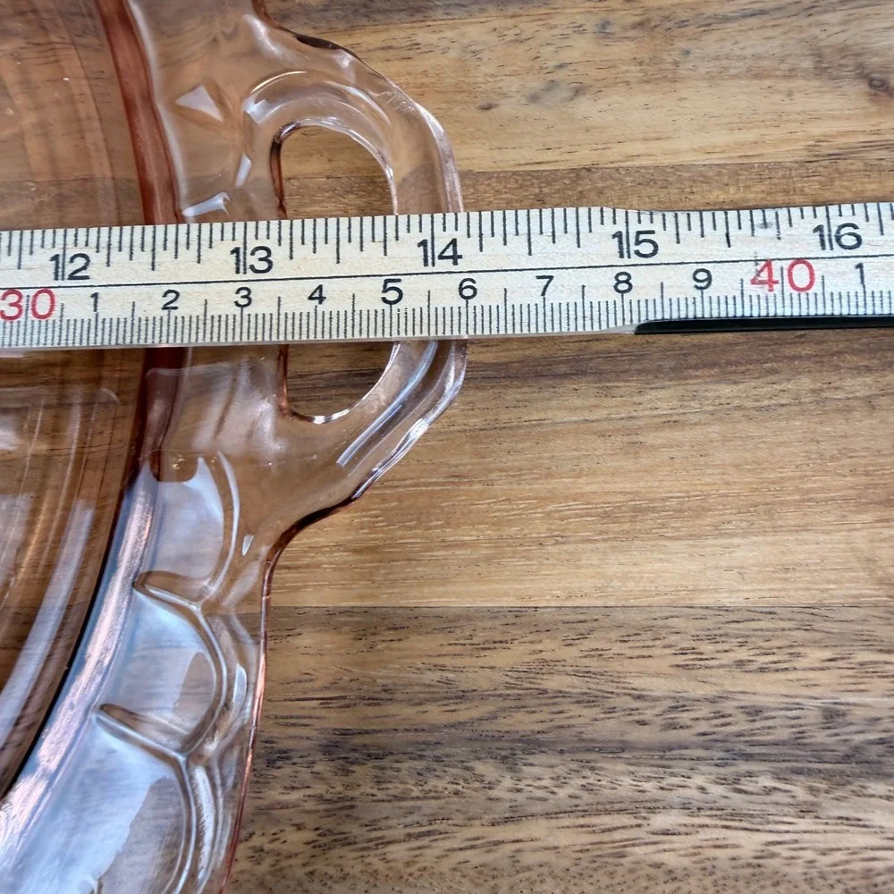 Anchor Hocking Mayfair Open Rose Pink Depression Glass Handled Platter 14 inch